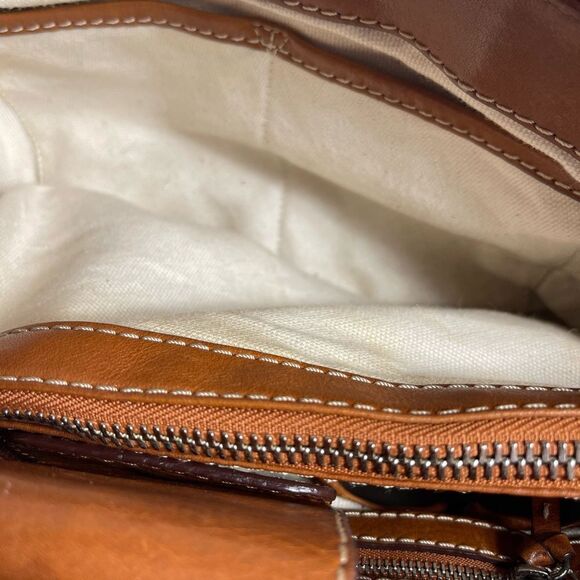 Michael Kors Monogram Blue canvas medium Satchel with leather tan trims &straps - Picture 9 of 12